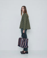 Borsa shopping a righe color cioccolato