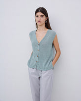 Gilet in cotone verde chiaro con scollo a V
