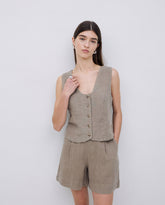Gilet 100% lino color cachi