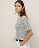 T-shirt a righe in lino a maniche corte