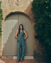 Pantaloni dritti sartoriali in misto lino