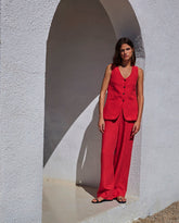 Gilet lungo rosso in tencel e lino