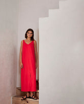 Abito rosso senza maniche in tencel