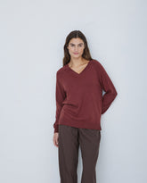 Maglione con scollo a V terracotta