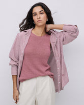 Camicia in popeline a righe color granata