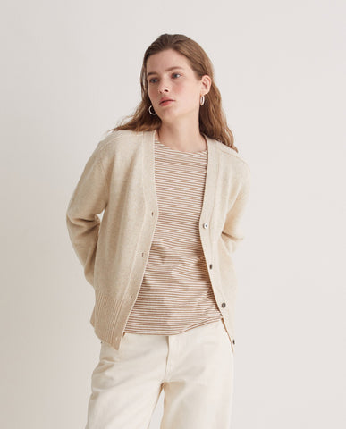 T-shirt in cotone biologico a righe beige scuro