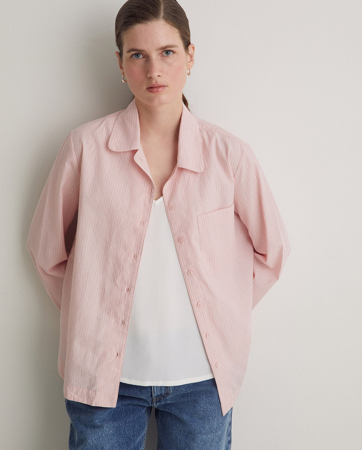 Camicia rosa in popeline di cotone biologico al 100%