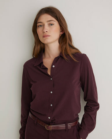 Camicia a maniche lunghe in 100% cotone color melanzana