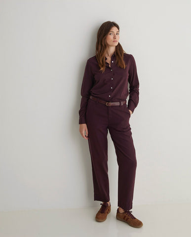Camicia a maniche lunghe in 100% cotone color melanzana