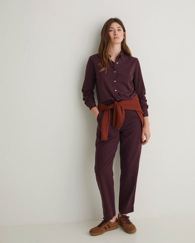 Camicia a maniche lunghe in 100% cotone color melanzana