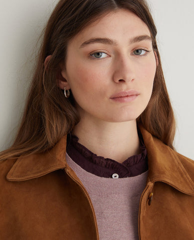 Maglione in cotone biologico color malva con scollo rotondo