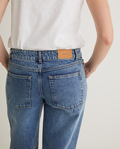 Jeans blu a gamba larga in cotone biologico