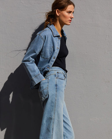 PANTALONI A GAMBA LARGA IN DENIM SKY BLU
