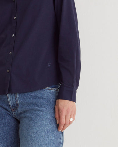 Camicia a maniche lunghe in cotone 100% blu navy