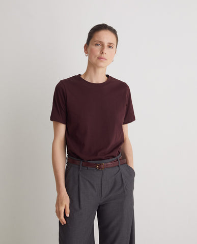 T-shirt in cotone biologico color bordeaux con scollo tondo