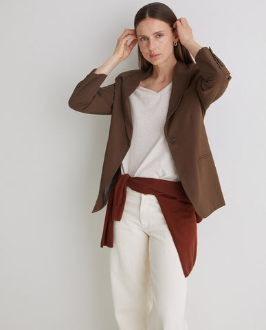 T-shirt con scollo a V in cotone biologico ecrù