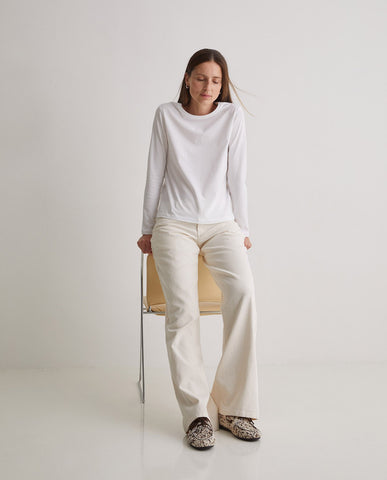T-shirt bianca a maniche lunghe in cotone biologico
