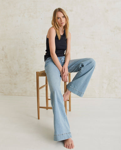PANTALONI A GAMBA LARGA IN DENIM SKY BLU