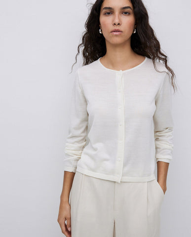 Cardigan in lana merino 100% ecrù