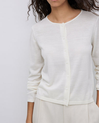 Cardigan in lana merino 100% ecrù