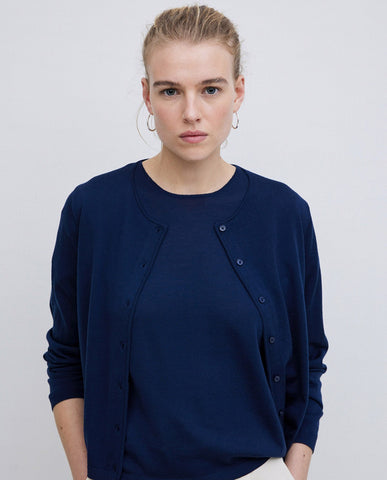 Cardigan blu scuro in lana merino 100%