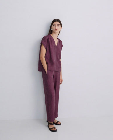 Pantaloni a gamba larga color melanzana