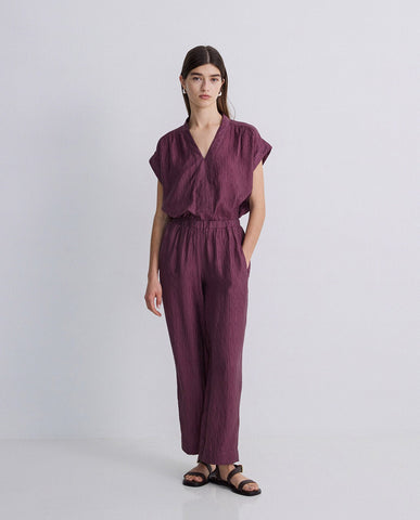 Pantaloni a gamba larga color melanzana