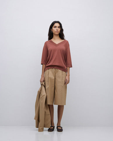 Bermuda in tessuto gabardine cammello