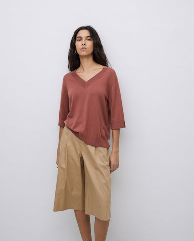 Bermuda in tessuto gabardine cammello