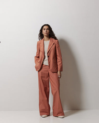 Pantaloni a gamba larga in popeline terracotta