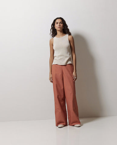 Pantaloni a gamba larga in popeline terracotta