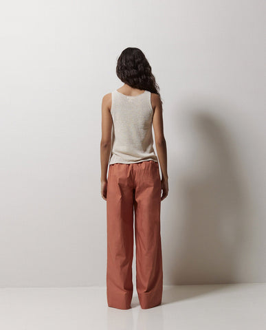 Pantaloni a gamba larga in popeline terracotta