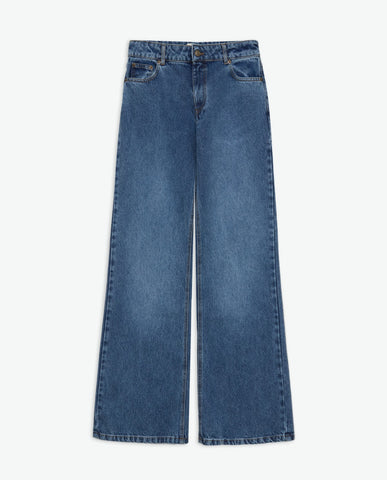 Jeans blu a gamba larga in cotone biologico
