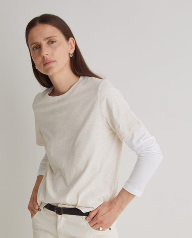 T-shirt in cotone biologico ecrù con scollo tondo