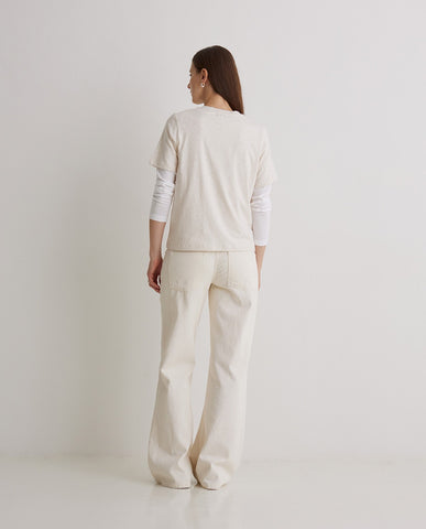 T-shirt in cotone biologico ecrù con scollo tondo