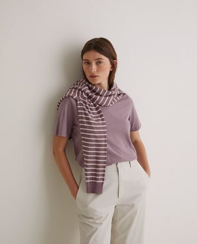 T-shirt in cotone biologico color malva con scollo tondo