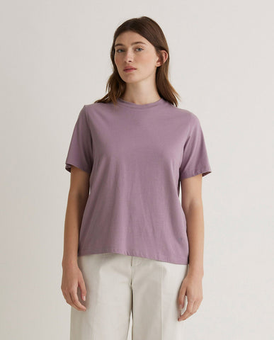 T-shirt in cotone biologico color malva con scollo tondo