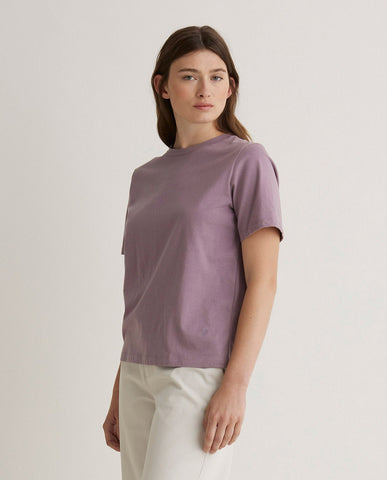 T-shirt in cotone biologico color malva con scollo tondo