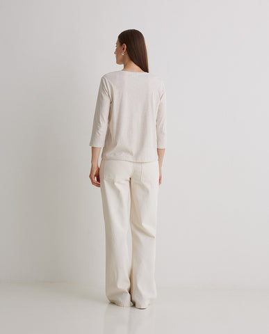 T-shirt con scollo a V in cotone biologico ecrù