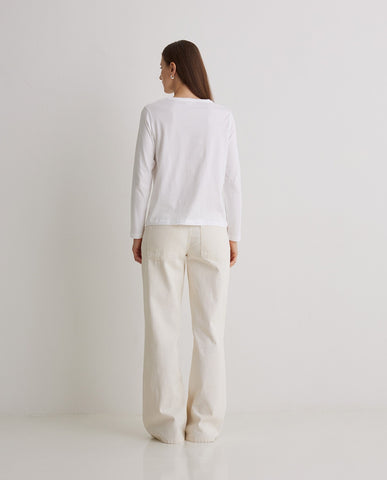 T-shirt bianca a maniche lunghe in cotone biologico