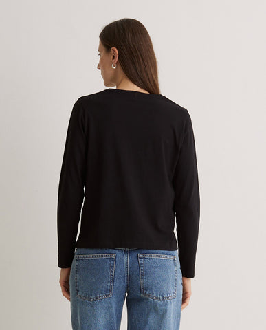 T-shirt nera a maniche lunghe in cotone biologico