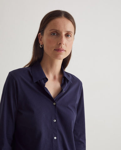 Camicia a maniche lunghe in cotone 100% blu navy