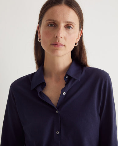 Camicia a maniche lunghe in cotone 100% blu navy