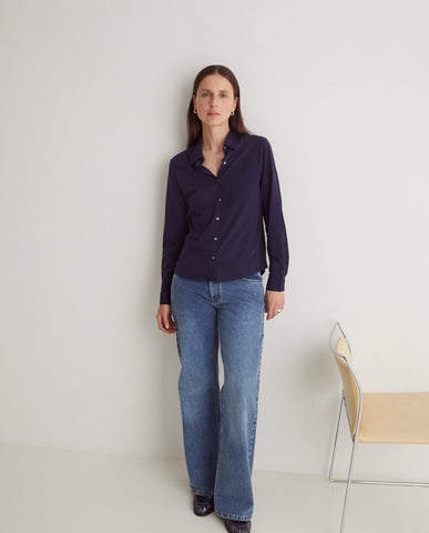 Camicia a maniche lunghe in cotone 100% blu navy