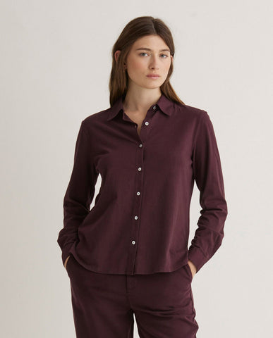 Camicia a maniche lunghe in 100% cotone color melanzana