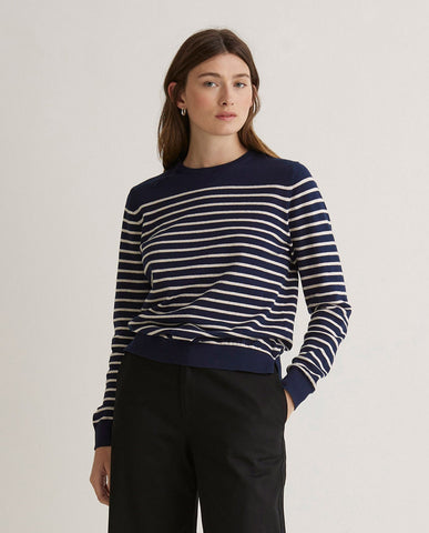 Maglione in cotone biologico a righe blu navy