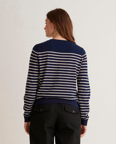 Maglione in cotone biologico a righe blu navy