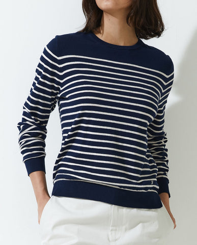 Maglione in cotone biologico a righe blu navy