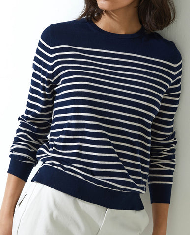 Maglione in cotone biologico a righe blu navy