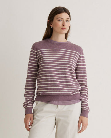 Maglione in cotone biologico a righe color malva